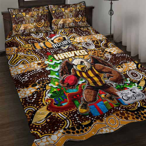 Hawks Football Merry Christmas Quilt Bed Set Indigenous Australian Art