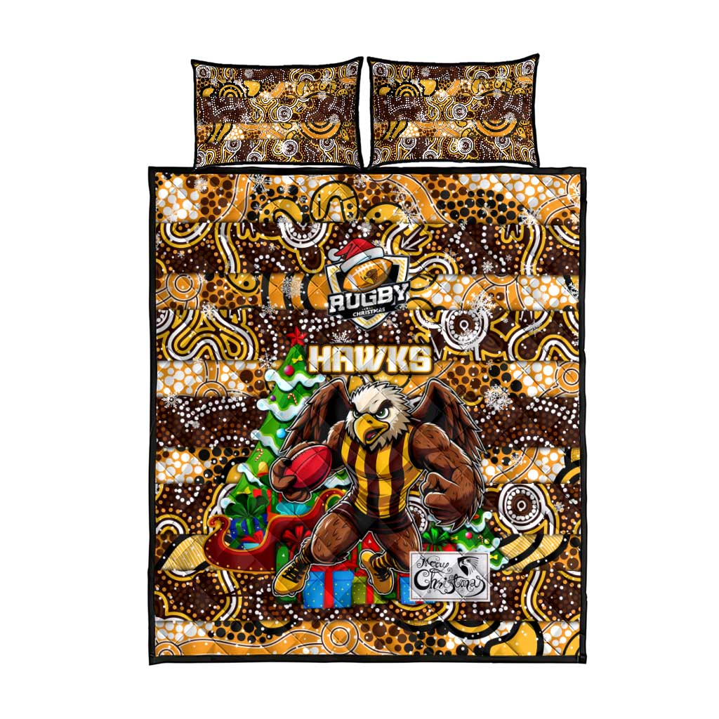 Hawks Football Merry Christmas Quilt Bed Set Indigenous Australian Art