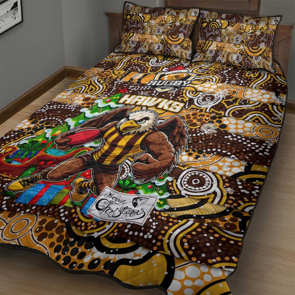 Hawks Football Merry Christmas Quilt Bed Set Indigenous Australian Art