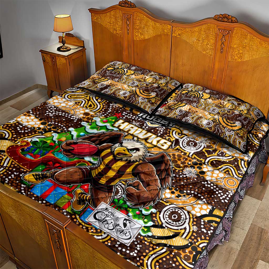 Hawks Football Merry Christmas Quilt Bed Set Indigenous Australian Art