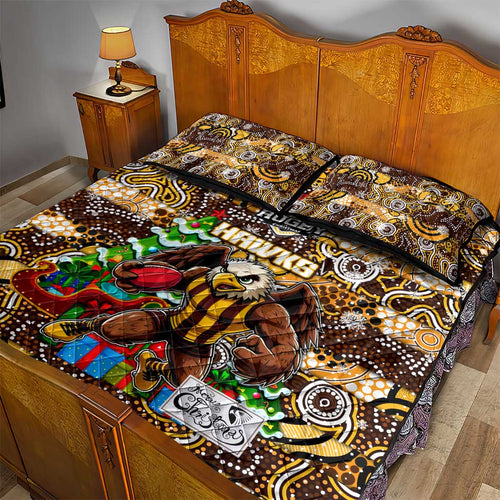 Hawks Football Merry Christmas Quilt Bed Set Indigenous Australian Art