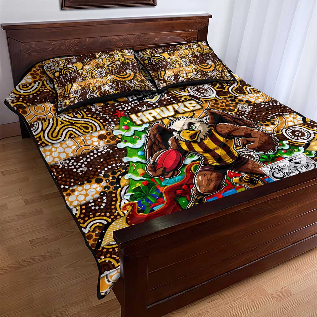 Hawks Football Merry Christmas Quilt Bed Set Indigenous Australian Art
