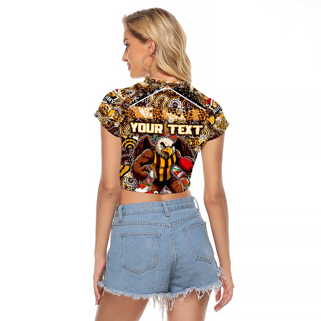 Custom Hawks Rugby Merry Christmas Raglan Cropped T Shirt Indigenous Australian Art
