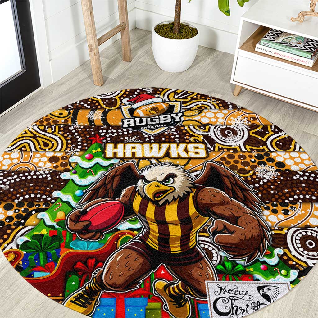 Hawks Football Merry Christmas Round Carpet Indigenous Australian Art