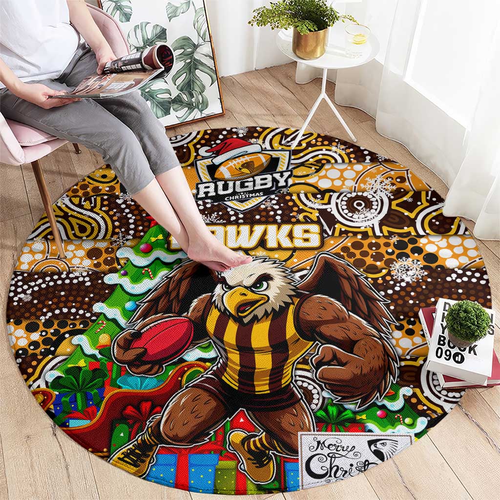 Hawks Football Merry Christmas Round Carpet Indigenous Australian Art