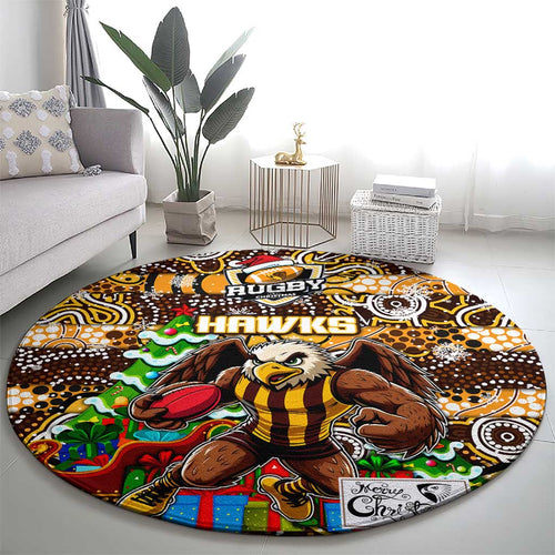 Hawks Football Merry Christmas Round Carpet Indigenous Australian Art