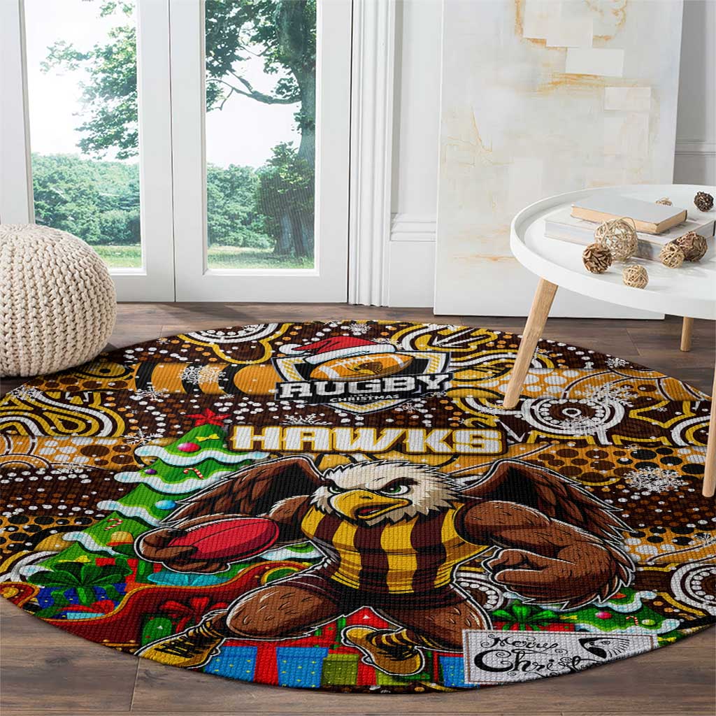 Hawks Football Merry Christmas Round Carpet Indigenous Australian Art