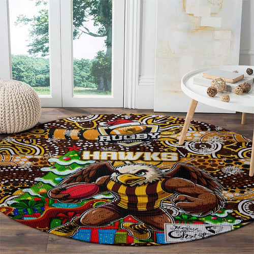 Hawks Football Merry Christmas Round Carpet Indigenous Australian Art