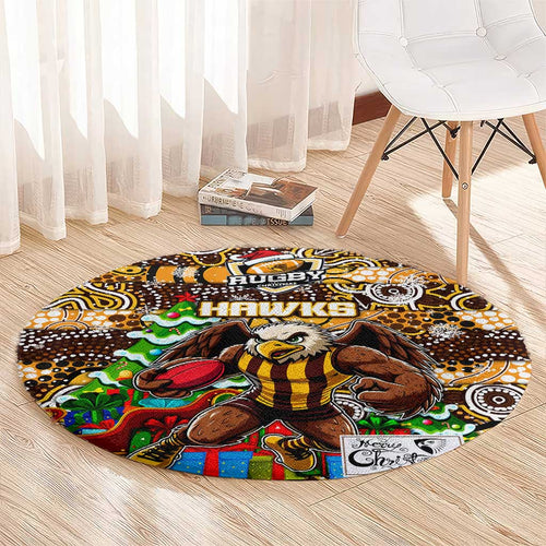 Hawks Football Merry Christmas Round Carpet Indigenous Australian Art