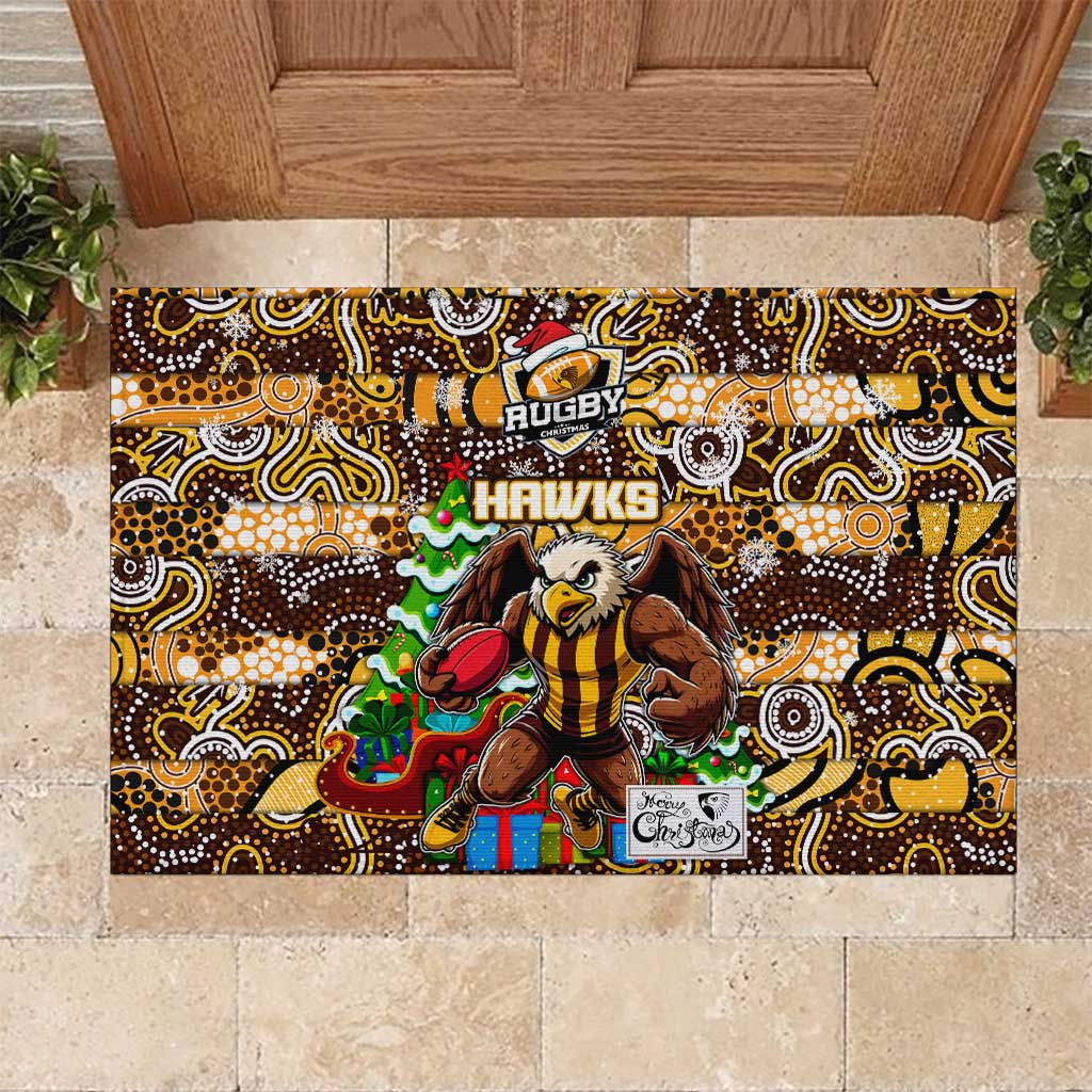 Hawks Football Merry Christmas Rubber Doormat Indigenous Australian Art