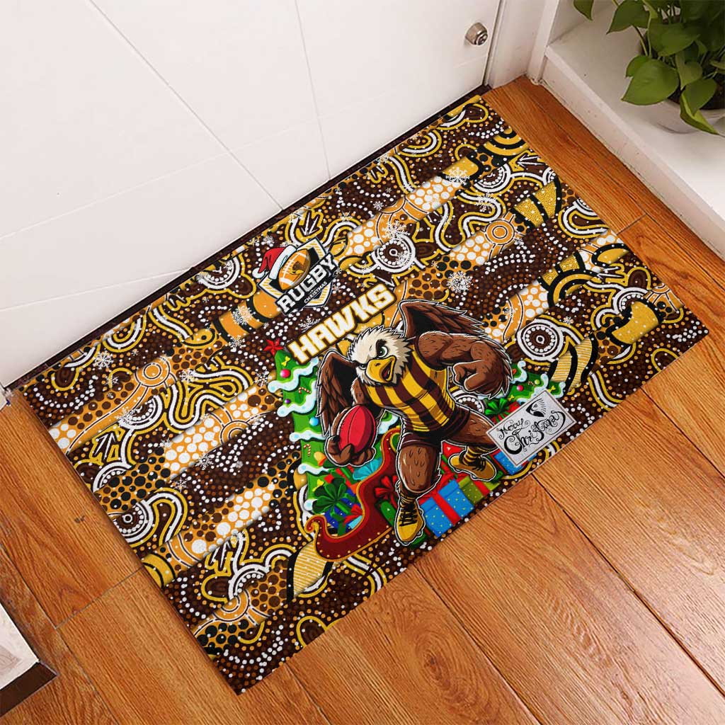 Hawks Football Merry Christmas Rubber Doormat Indigenous Australian Art