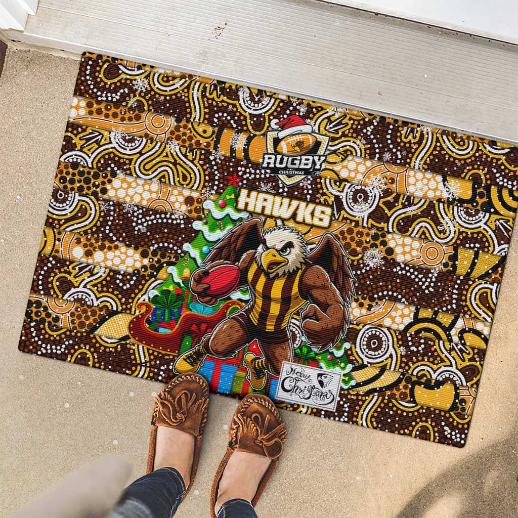 Hawks Football Merry Christmas Rubber Doormat Indigenous Australian Art