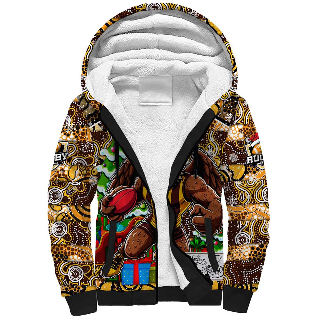 Custom Hawks Rugby Merry Christmas Sherpa Hoodie Indigenous Australian Art