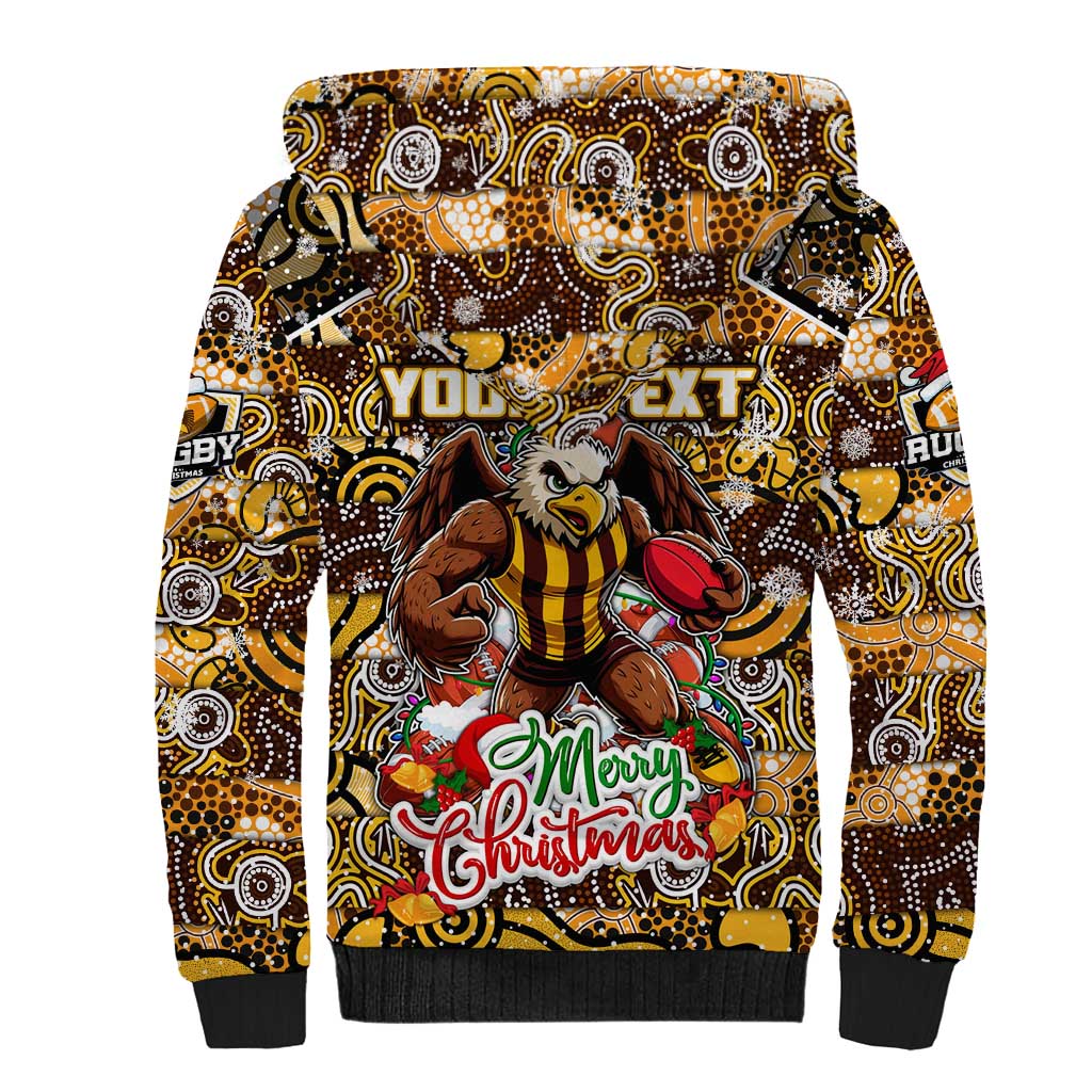 Custom Hawks Rugby Merry Christmas Sherpa Hoodie Indigenous Australian Art