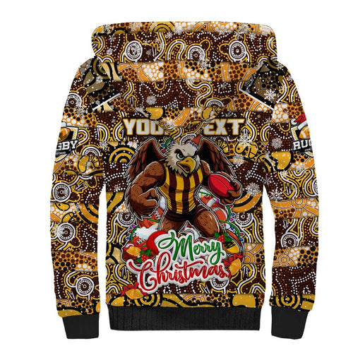Custom Hawks Rugby Merry Christmas Sherpa Hoodie Indigenous Australian Art