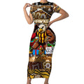 Custom Hawks Rugby Merry Christmas Short Sleeve Bodycon Dress Indigenous Australian Art