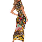 Custom Hawks Rugby Merry Christmas Short Sleeve Bodycon Dress Indigenous Australian Art