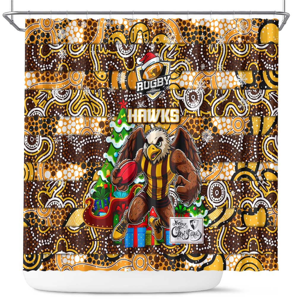Hawks Football Merry Christmas Shower Curtain Indigenous Australian Art