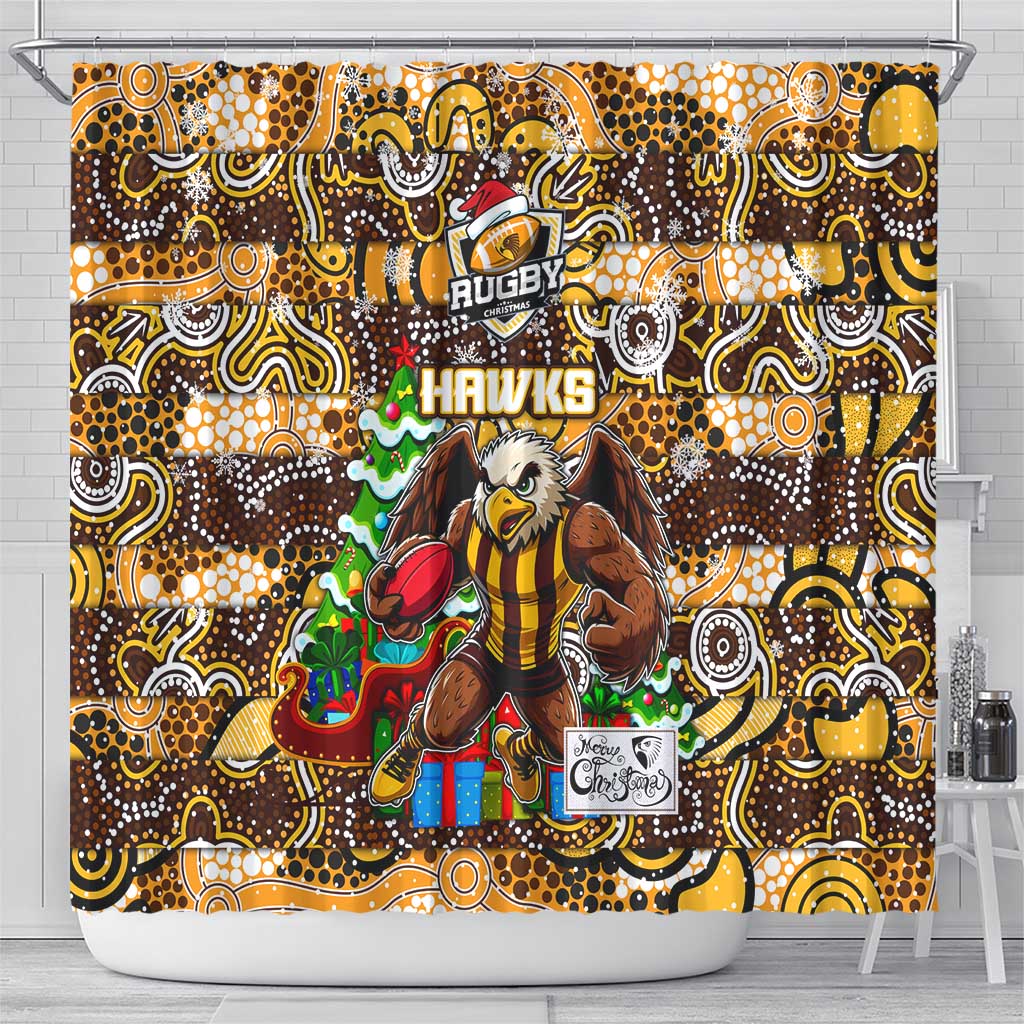 Hawks Football Merry Christmas Shower Curtain Indigenous Australian Art