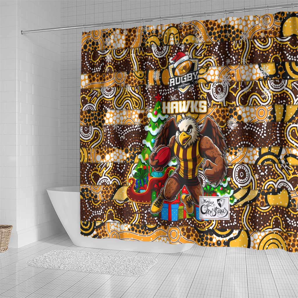 Hawks Football Merry Christmas Shower Curtain Indigenous Australian Art