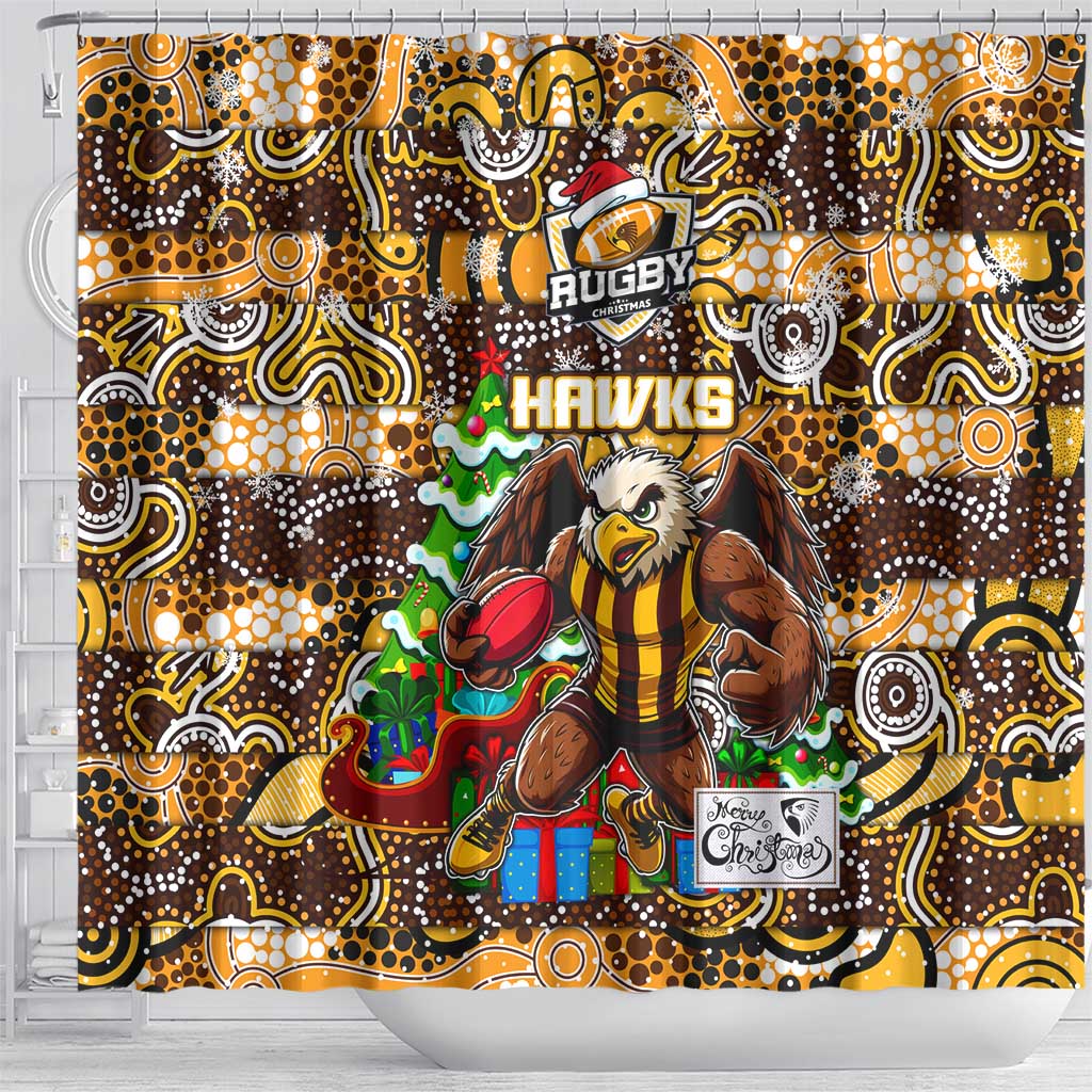 Hawks Football Merry Christmas Shower Curtain Indigenous Australian Art