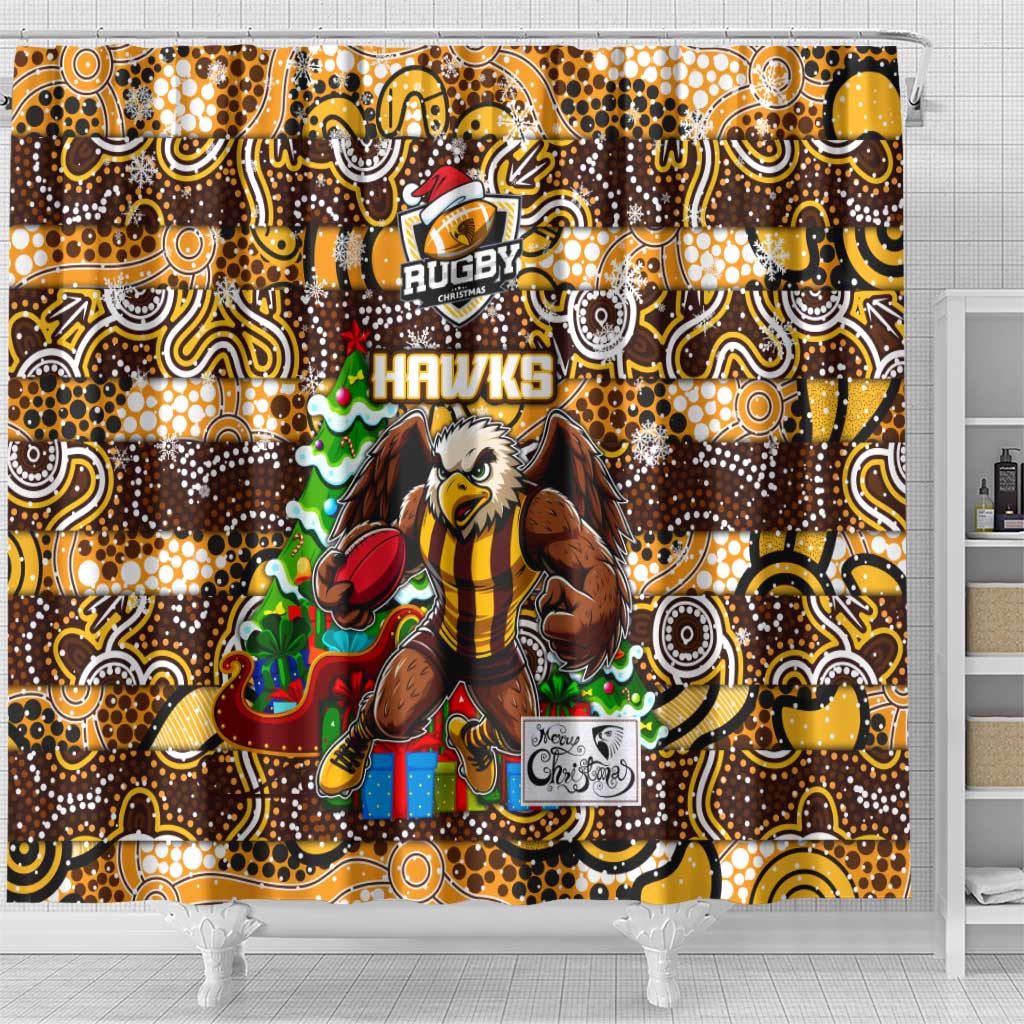Hawks Football Merry Christmas Shower Curtain Indigenous Australian Art