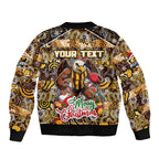 Custom Hawks Rugby Merry Christmas Sleeve Zip Bomber Jacket Indigenous Australian Art