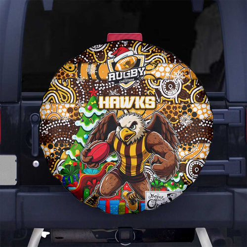 Hawks Football Merry Christmas Spare Tire Cover Indigenous Australian Art