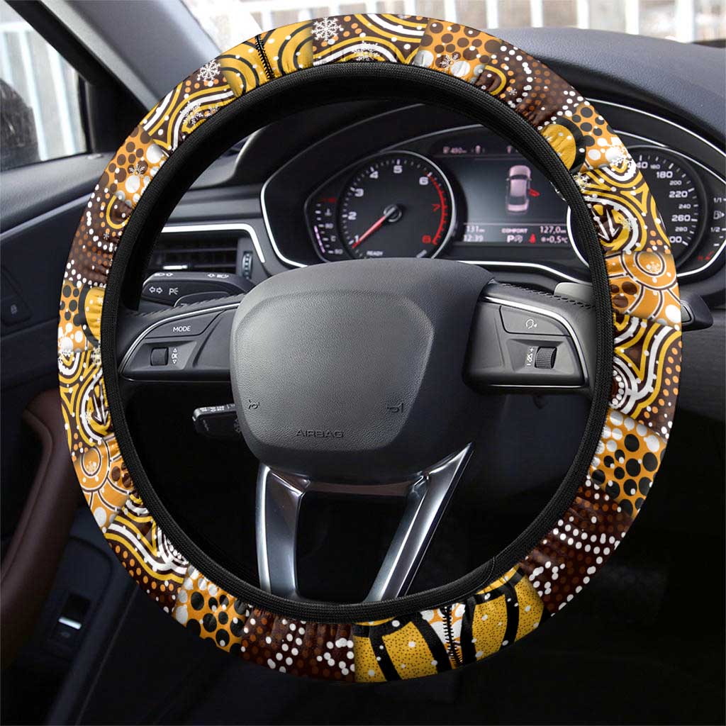 Hawks Football Merry Christmas Steering Wheel Cover Indigenous Australian Art
