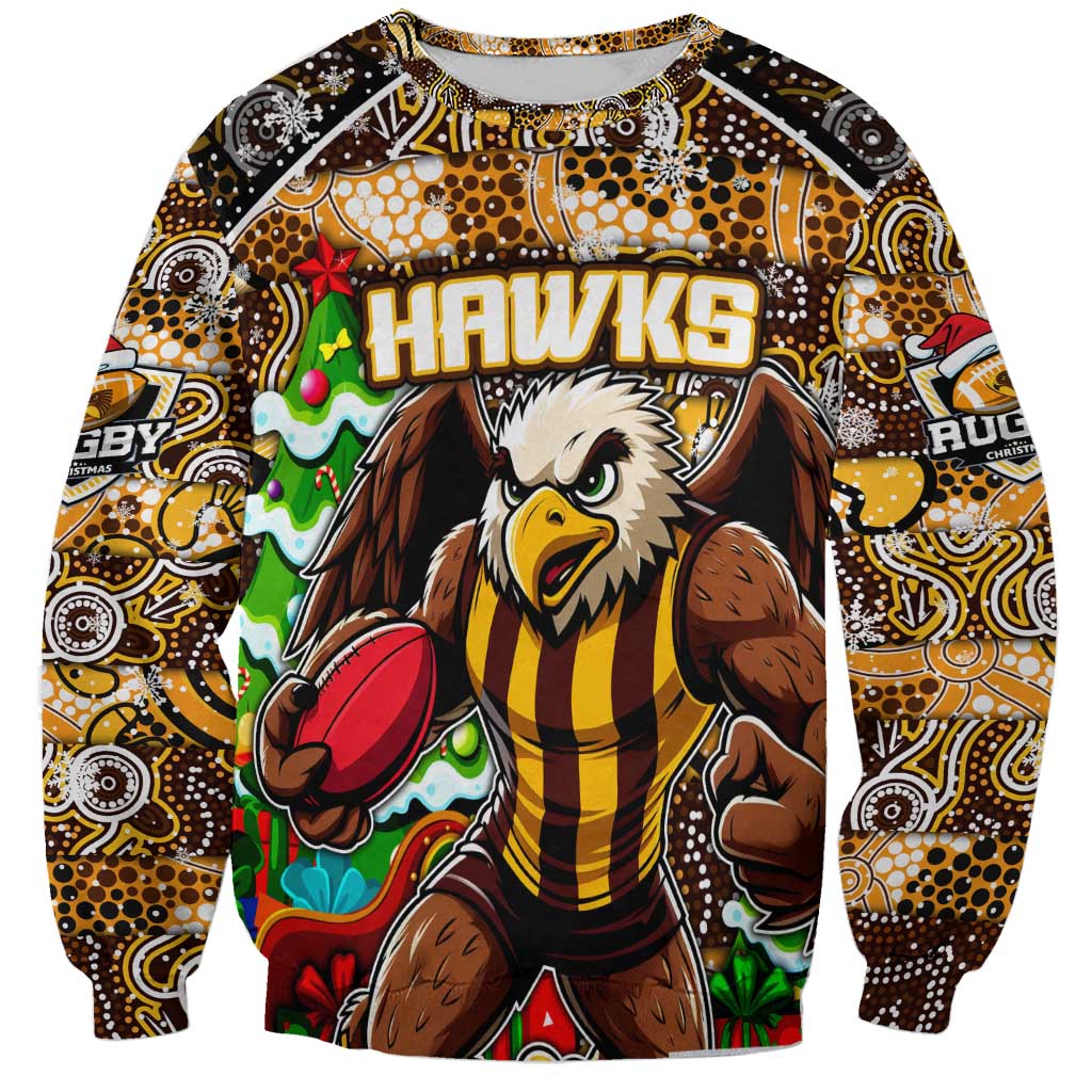 Custom Hawks Rugby Merry Christmas Sweatshirt Indigenous Australian Art