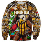 Custom Hawks Rugby Merry Christmas Sweatshirt Indigenous Australian Art