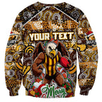 Custom Hawks Rugby Merry Christmas Sweatshirt Indigenous Australian Art