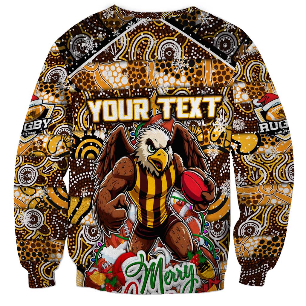 Custom Hawks Rugby Merry Christmas Sweatshirt Indigenous Australian Art