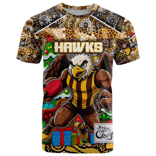 Custom Hawks Rugby Merry Christmas T Shirt Indigenous Australian Art