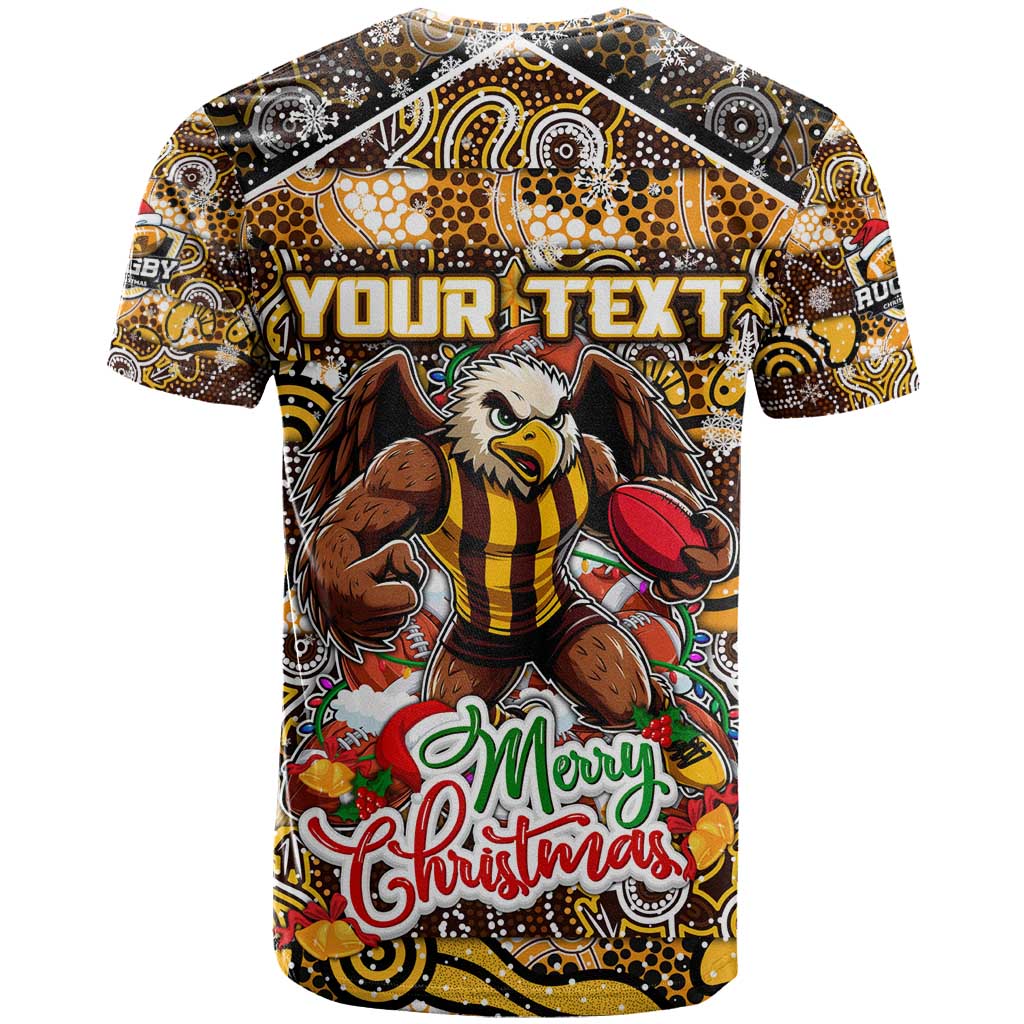 Custom Hawks Rugby Merry Christmas T Shirt Indigenous Australian Art