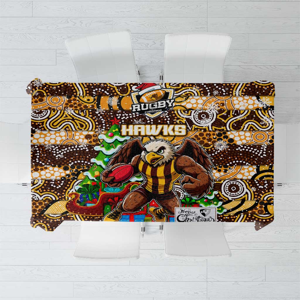 Hawks Football Merry Christmas Tablecloth Indigenous Australian Art