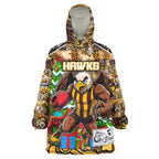 Custom Hawks Rugby Merry Christmas Wearable Blanket Hoodie Indigenous Australian Art