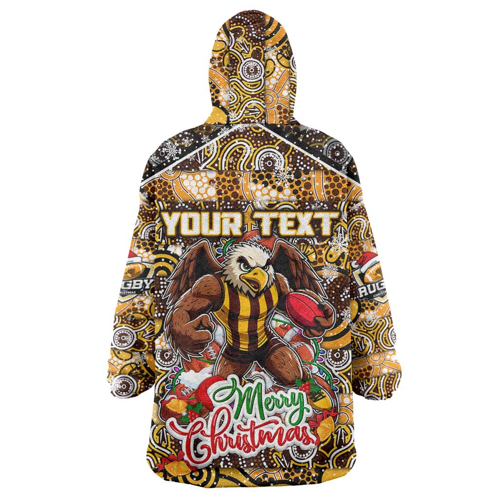 Custom Hawks Rugby Merry Christmas Wearable Blanket Hoodie Indigenous Australian Art