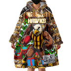 Custom Hawks Rugby Merry Christmas Wearable Blanket Hoodie Indigenous Australian Art