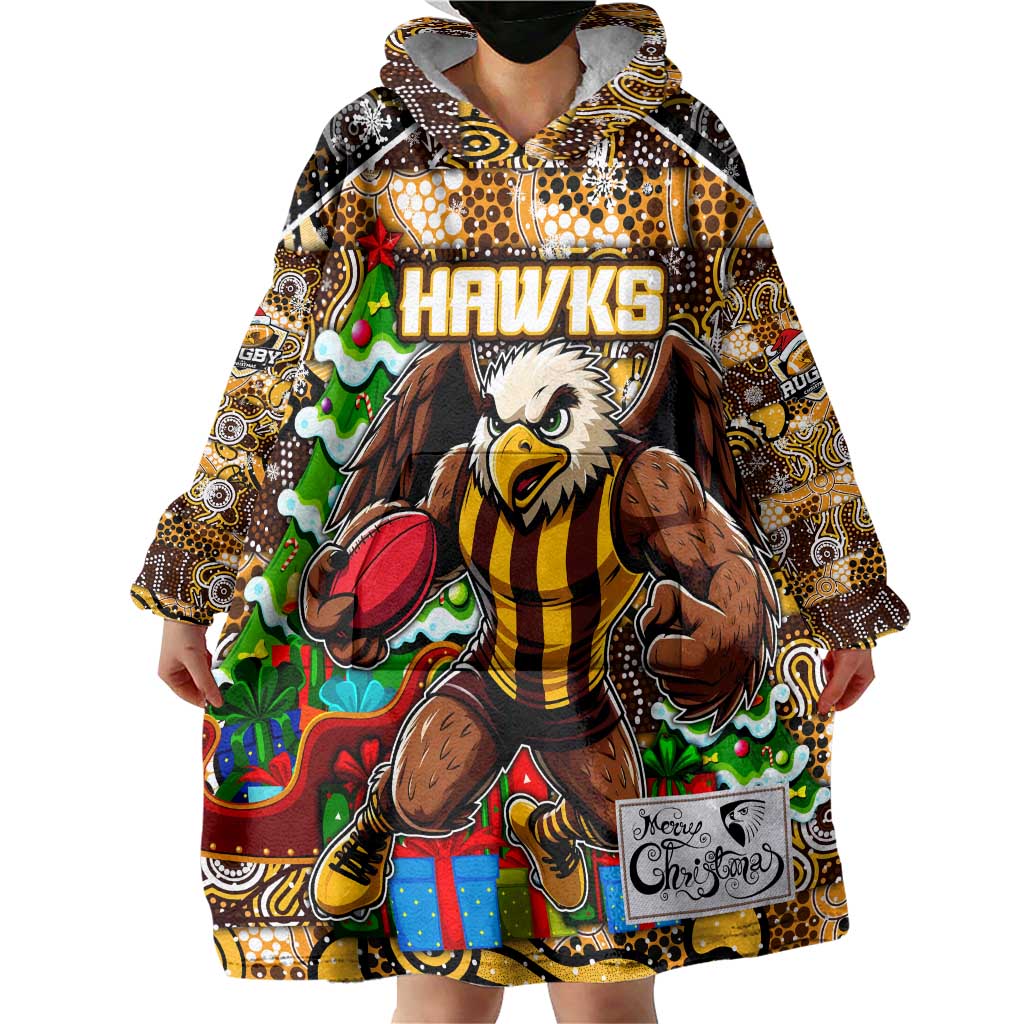 Custom Hawks Rugby Merry Christmas Wearable Blanket Hoodie Indigenous Australian Art