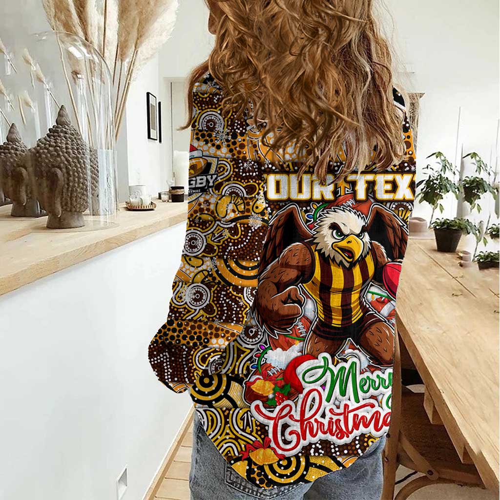 Custom Hawks Rugby Merry Christmas Women Casual Shirt Indigenous Australian Art