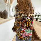 Custom Hawks Rugby Merry Christmas Women Casual Shirt Indigenous Australian Art