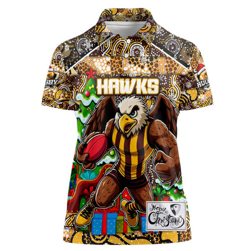 Custom Hawks Rugby Merry Christmas Women Polo Shirt Indigenous Australian Art
