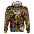Custom Hawks Rugby Merry Christmas Zip Hoodie Indigenous Australian Art