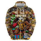 Custom Hawks Rugby Merry Christmas Zip Hoodie Indigenous Australian Art