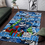 Cats Football Merry Christmas Area Rug Indigenous Australian Art