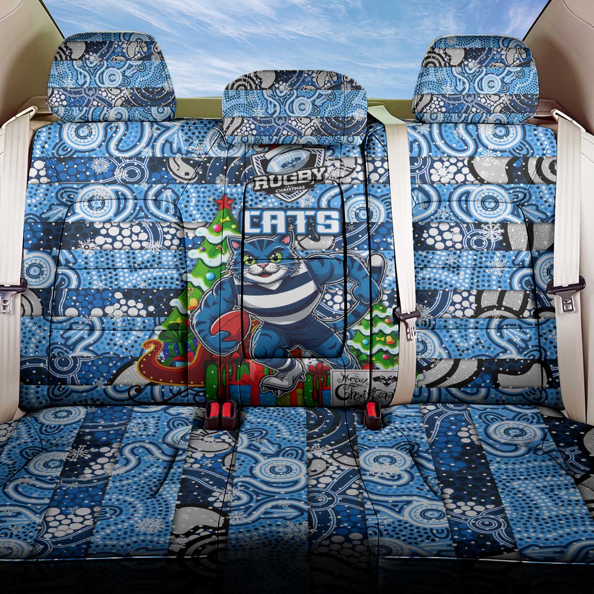 Cats Football Merry Christmas Back Car Seat Cover Indigenous Australian Art