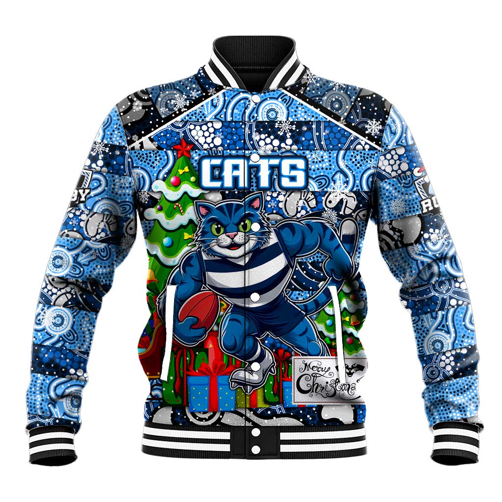 Custom Cats Rugby Merry Christmas Baseball Jacket Indigenous Australian Art