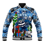 Custom Cats Rugby Merry Christmas Baseball Jacket Indigenous Australian Art