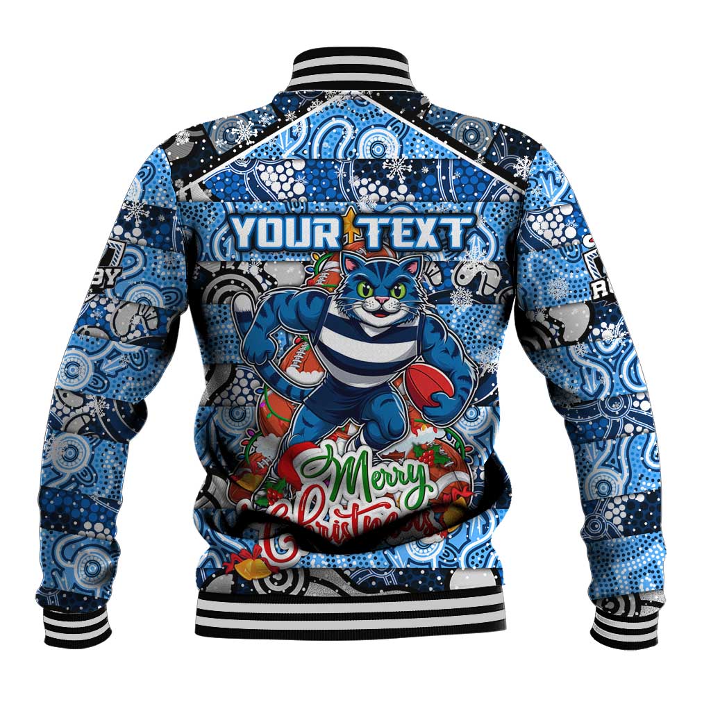 Custom Cats Rugby Merry Christmas Baseball Jacket Indigenous Australian Art